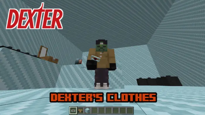 Character wearing Dexter-inspired outfit