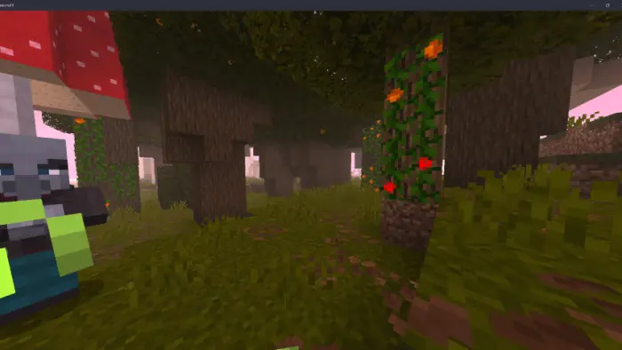 Soft green forest scene with purple sky