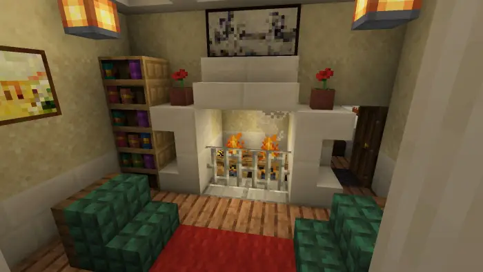 Cozy villa living room with fireplace.