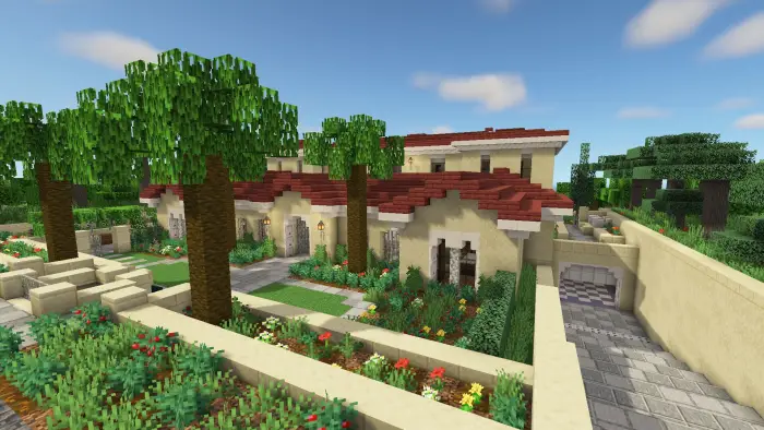 Italian villa with gardens and red roofs