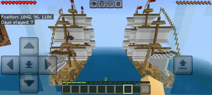 Two blocky pirate ships facing each other