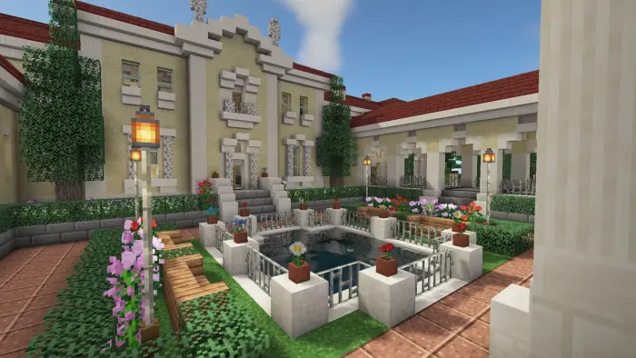 Elegant neo-classical villa courtyard garden