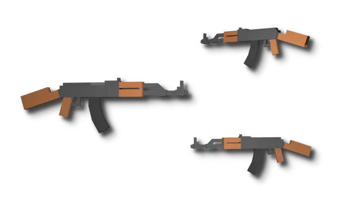 Blocky 3D rifles with orange and gray parts