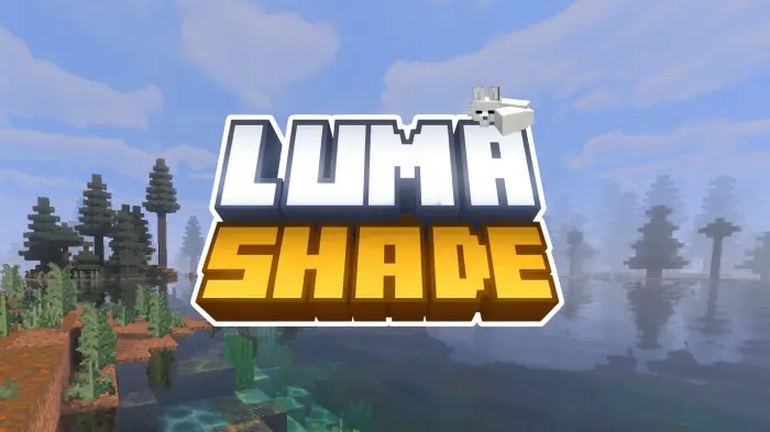 Luma Shade logo over misty forest lake