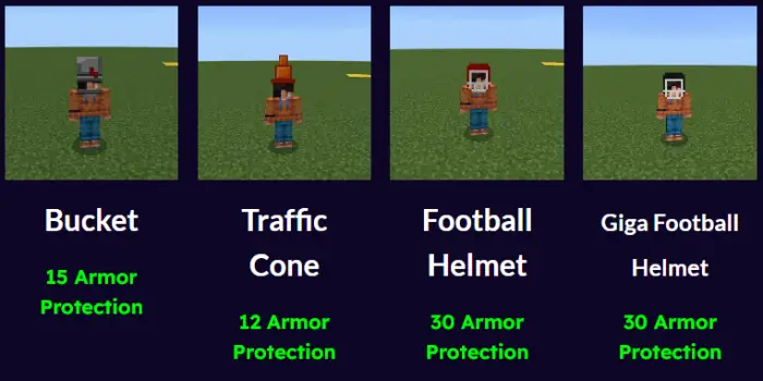 Four zombie armor types with protection values