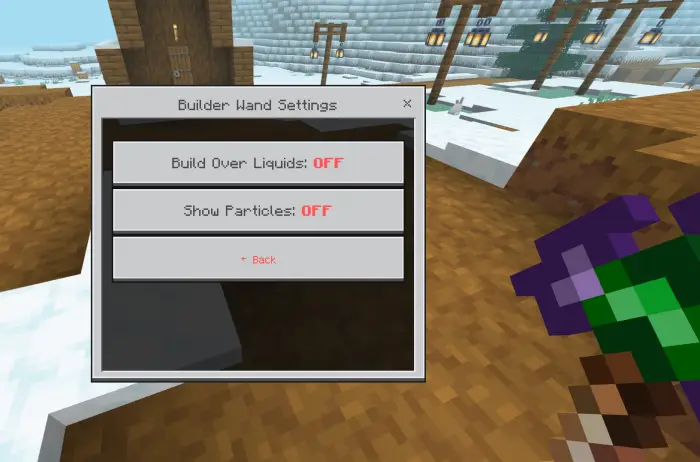Builder wand settings menu on screen