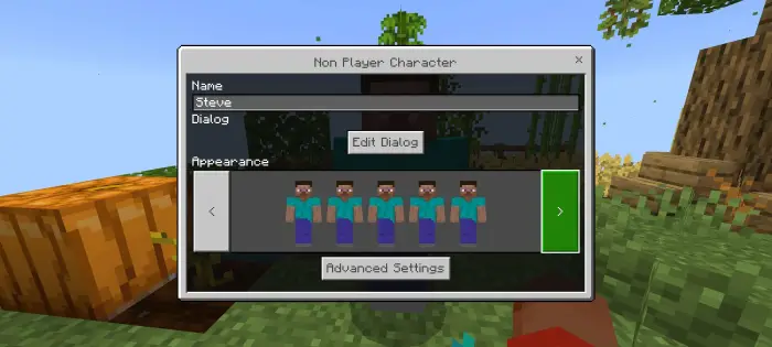 NPC appearance selection menu with player skins