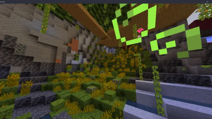 Lush green textures and blocky terrain