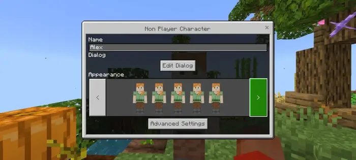NPC appearance selection menu with player skins