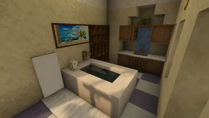 Modern villa kitchen with sink and cabinets