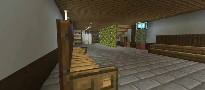 Wooden bench and staircase in mansion interior