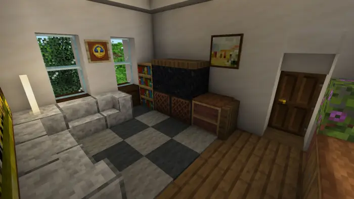 Cozy villa living room with checkered floor