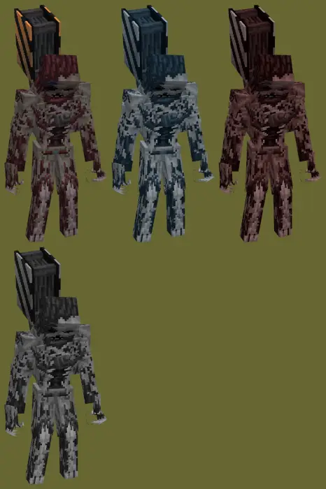 Four pixelated zombie variants standing.