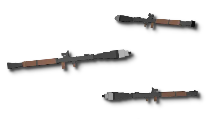 Blocky 3D rocket launchers with brown grips