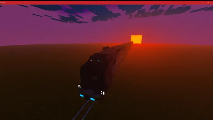 Futuristic freight train at sunset on tracks
