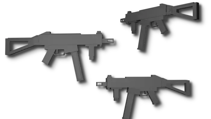 Three simple 3D gun models in black