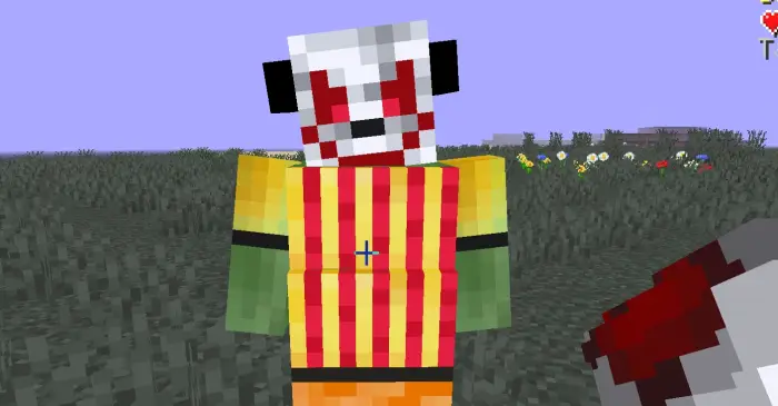 Creepy masked mob in striped armor