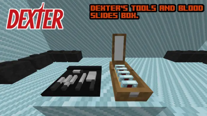 Dexter-themed tools and blood slides display