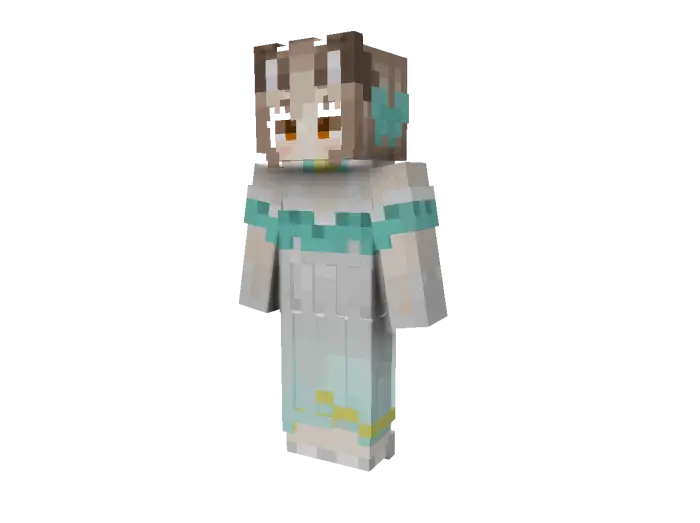 Blocky character in teal and white outfit