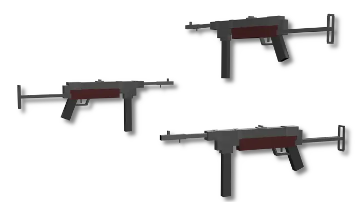 Three blocky 3D guns with simple design