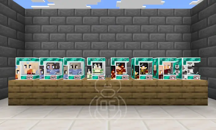 Eight collectible Funko-style figures on display