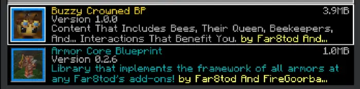 ALT text Bee mod details with file sizes shown