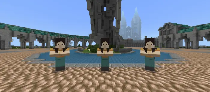 Three NPCs with player-like models stand outside.