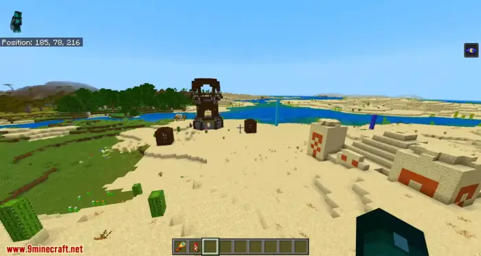 Desert temple, pillager outpost, and portal