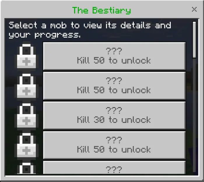 Locked bestiary entries with kill requirements