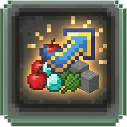 Upgrade icon with apples, gems, and blocks