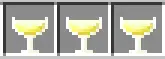 Three pixel art goblets with yellow liquid