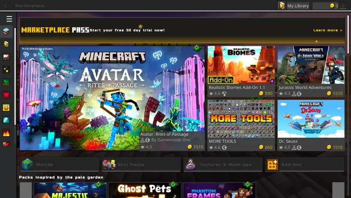 Dark mode game marketplace UI screen