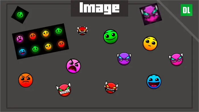 Colorful cartoon faces with various emotions