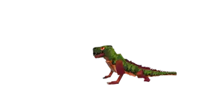 Pixel art green and red cave dinosaur