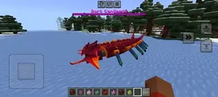 Giant red prehistoric creature on icy terrain