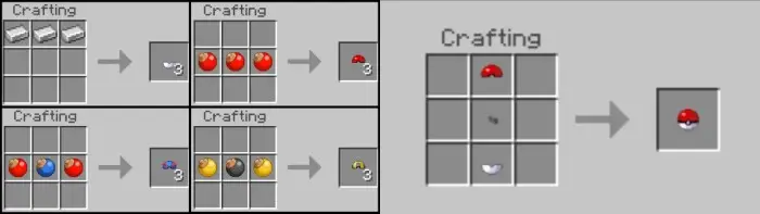 Crafting recipes for Pokéballs and lids