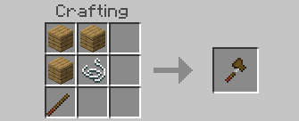 Crafting recipe for a wooden axe.
