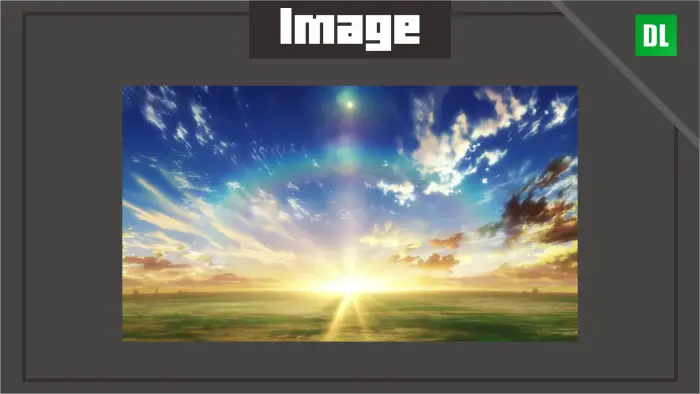 Anime-style bright sky with sunrise and rainbow