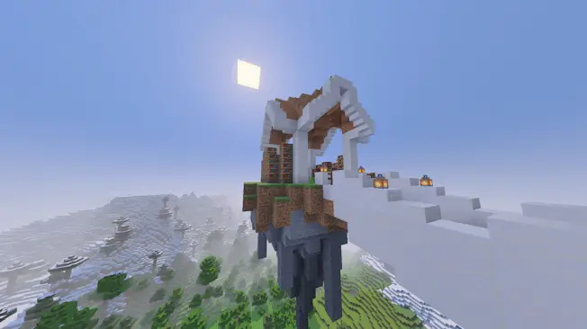 Floating village structure with castle bridge