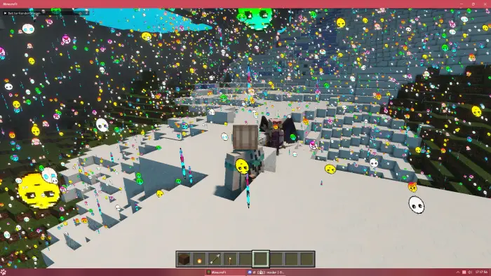 Colorful lobotomy faces cover snowy terrain