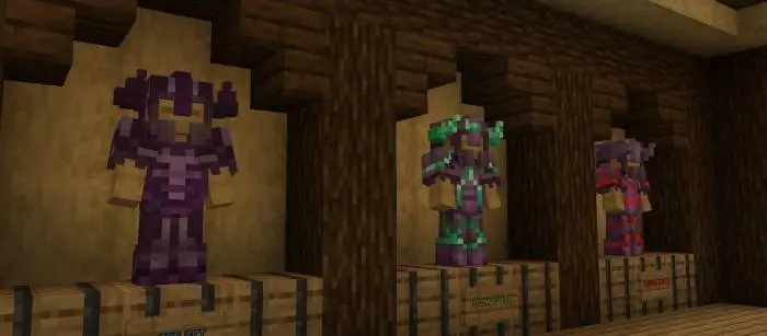 Three armor stands with unique skins displayed.