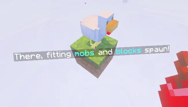 Chicken standing on a single grass block