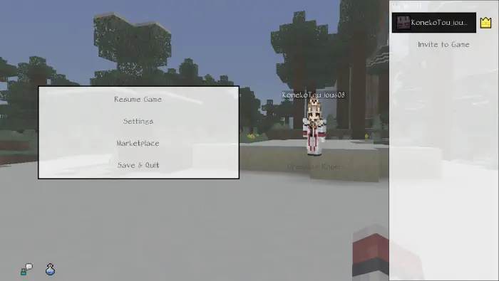 Game menu overlay with character in snow