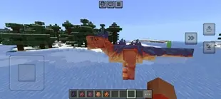 Blocky orange dinosaur in snowy forest scene