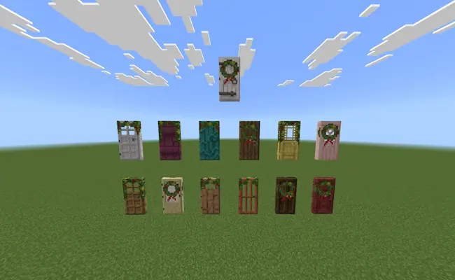 Christmas-themed decorative doors display