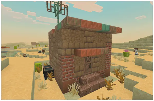 Desert shelter with antenna in apocalyptic scene