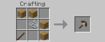 Crafting recipe for a wooden pickaxe