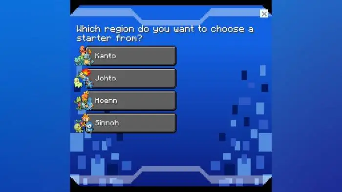 Starter region selection menu with four options