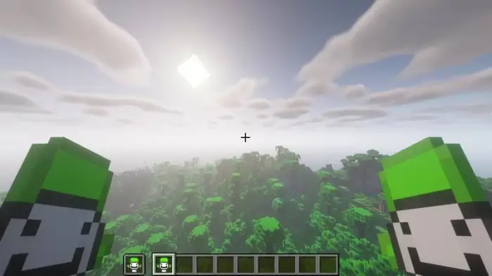 Green-masked totem textures in-game sky view