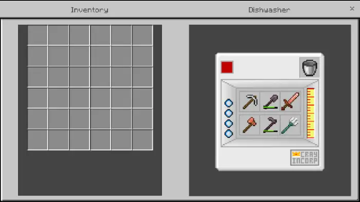 Dishwasher interface with various tools inside.
